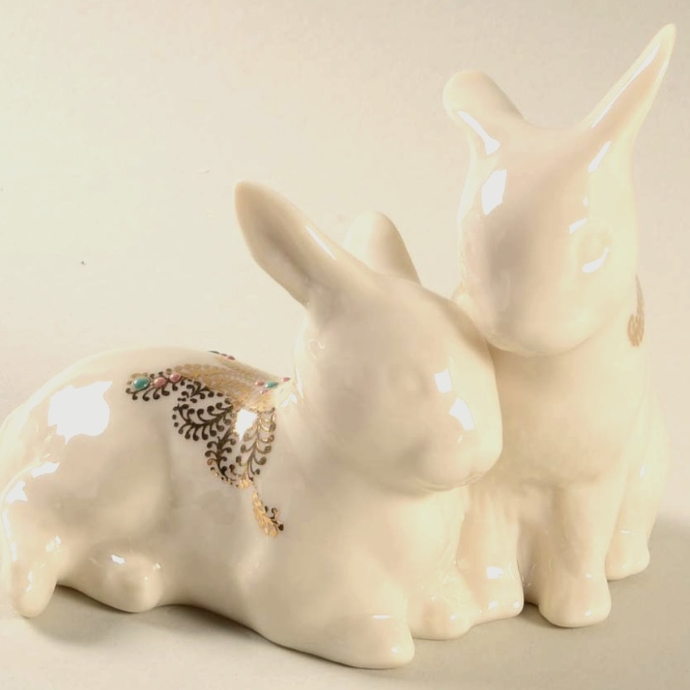 Vintage Lenox China Jewels Collection Rabbits with Yellow Gold  and Enamel